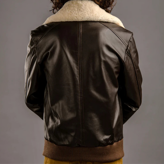 LEATHER JACKET WITH SHEARLING FUR COLLAR