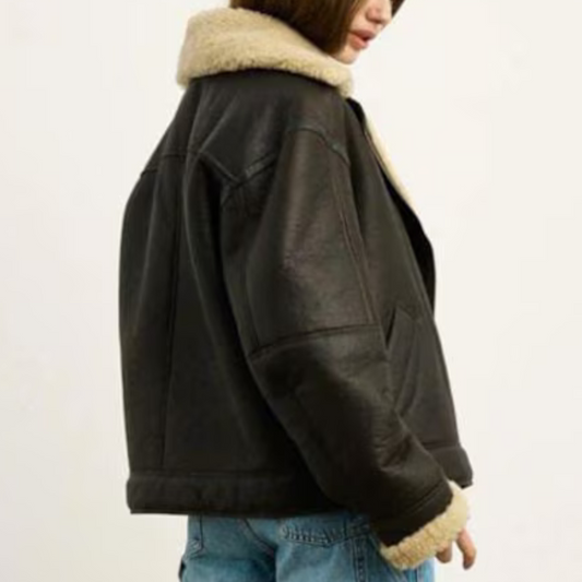 WOMEN'S CROPPED SHEARLING LEATHER JACKET