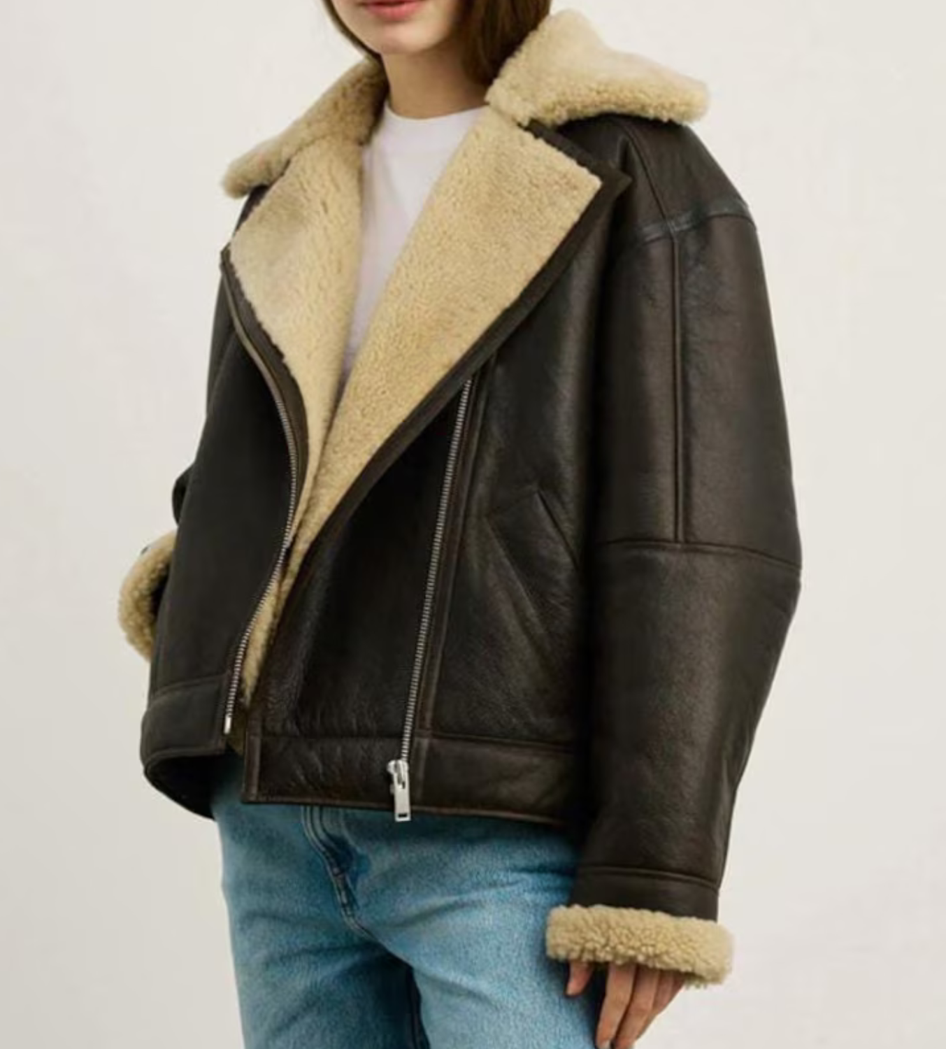 WOMEN'S CROPPED SHEARLING LEATHER JACKET