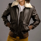 LEATHER JACKET WITH SHEARLING FUR COLLAR
