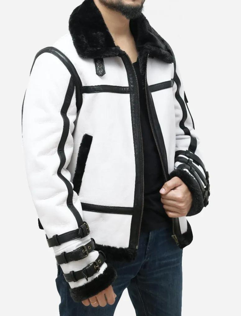 MEN'S WHITE AND BLACK SHEARLING JACKET