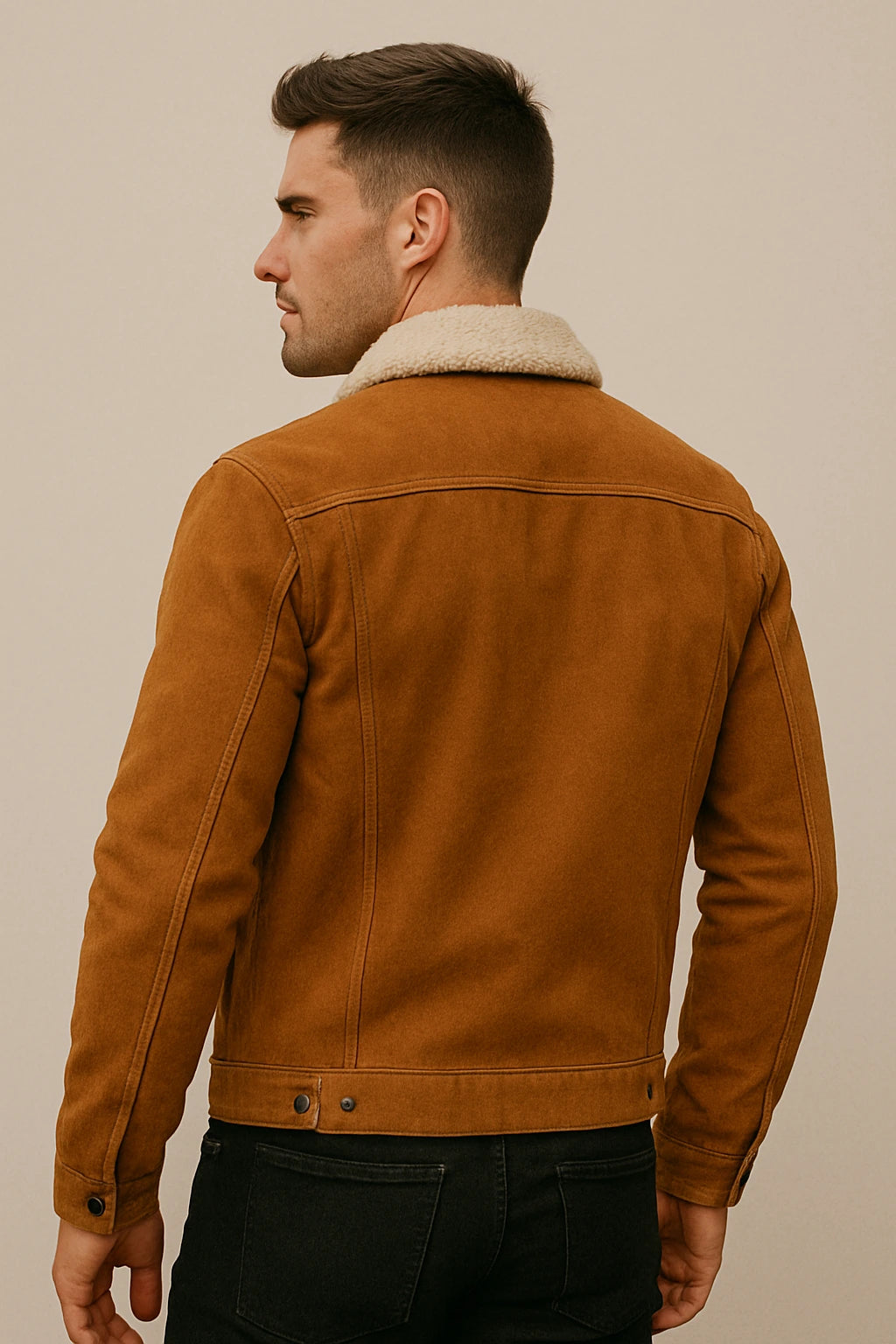 Men’s Brown Suede Jacket with Shearling Collar