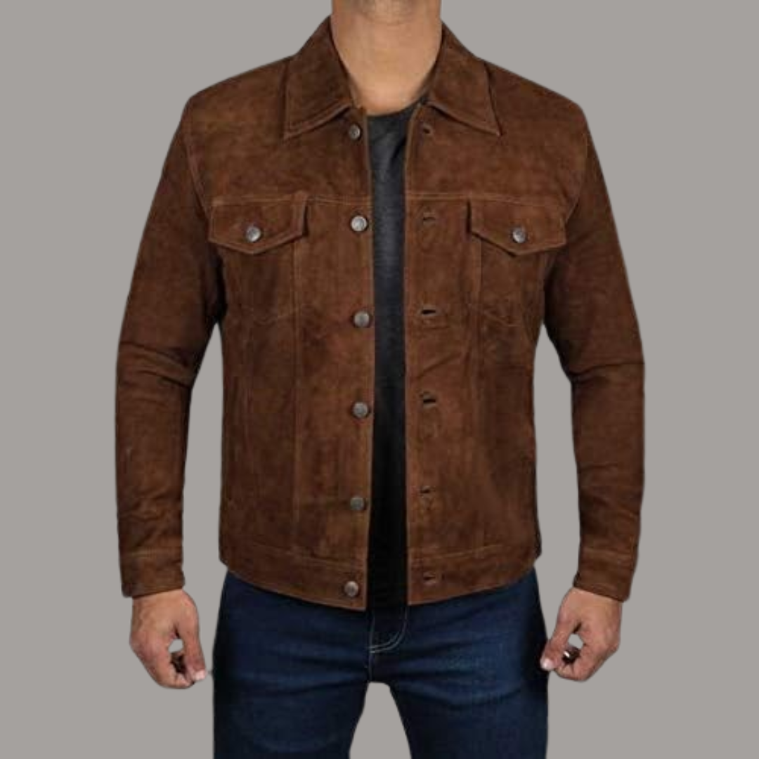 BROWN SUEDE LEATHER TRUCKER JACKET