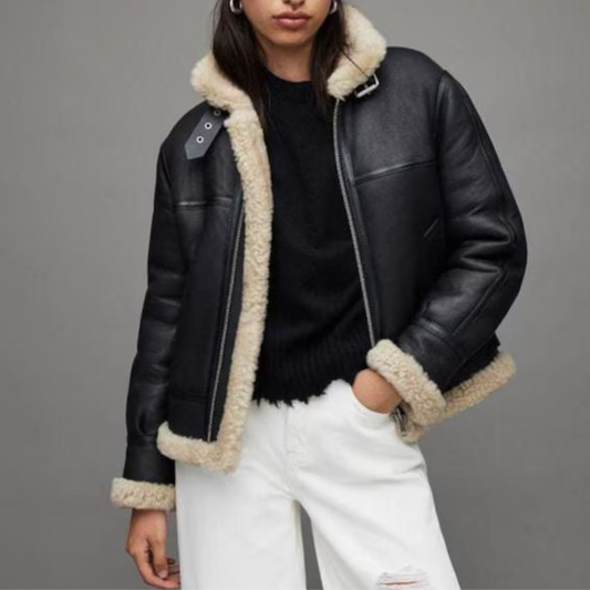 WOMEN’S BLACK SHEARLING B3 JACKET