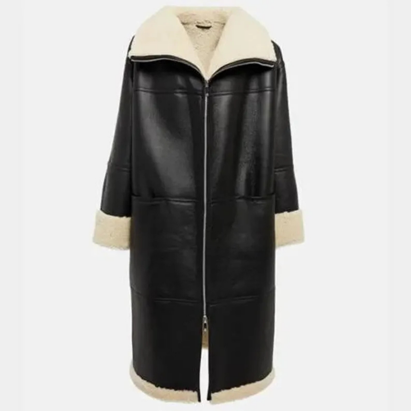 WOMEN'S LONG BLACK SHEARLING COAT