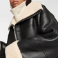 WOMEN'S LONG BLACK SHEARLING COAT