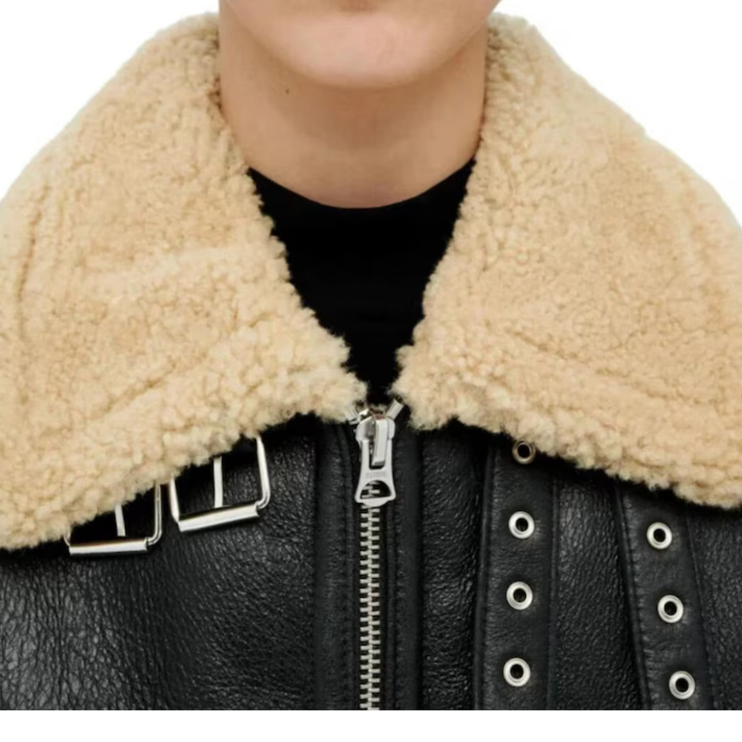 WOMEN'S BLACK SHEARLING AVIATOR JACKET