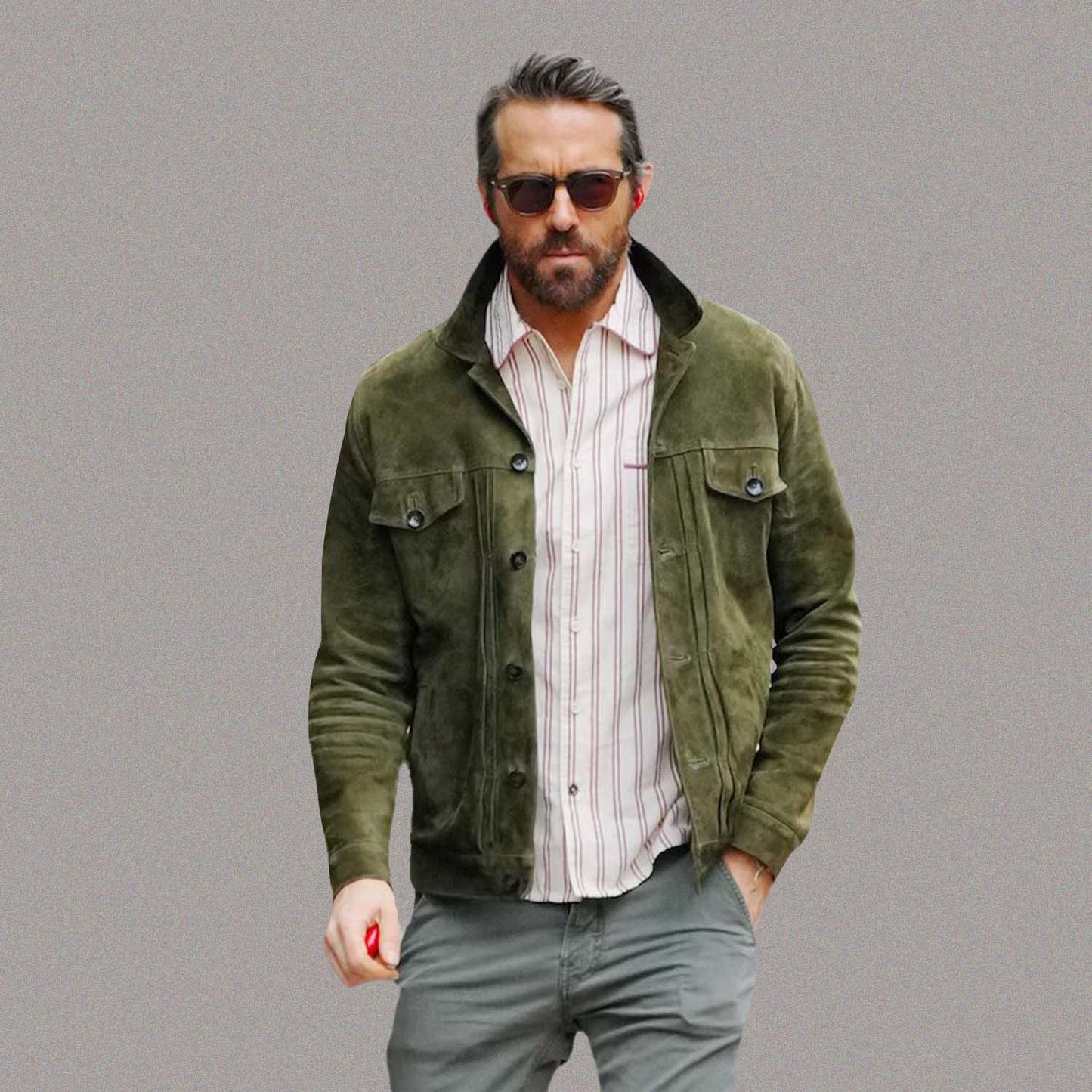 RYAN REYNOLDS GREEN SUEDE LEATHER JACKET